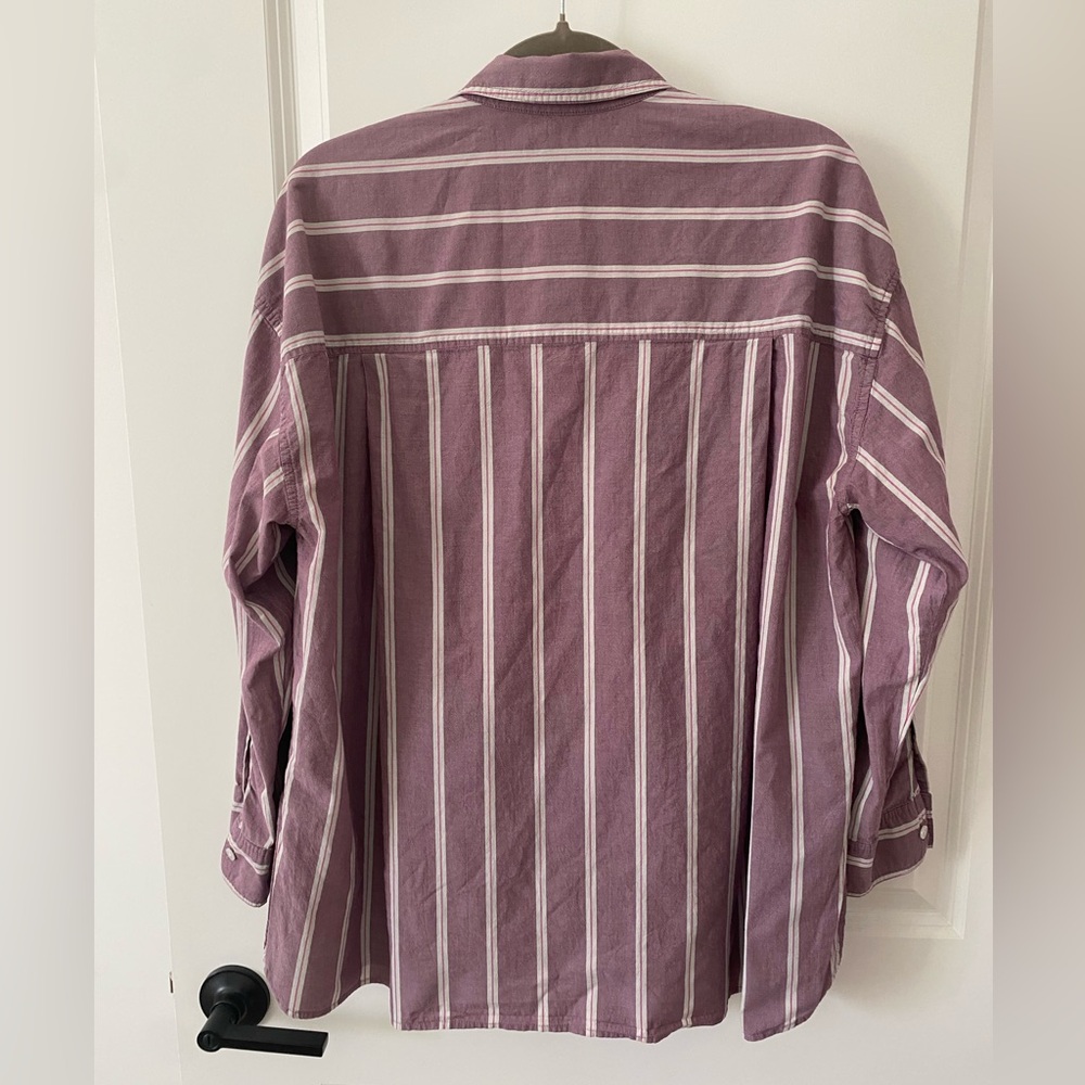 Madewell Mauve Striped Casual Button-Down Shirt - Picture 3 of 3